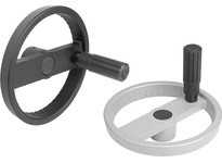 KIPP K1524.160142 2-SPOKE HANDWHEEL REAMED HOLE D1=160 D2=14 ALUMINUM SILVER POWDER-COATED CYLINDRICAL REVOLVING GRIP