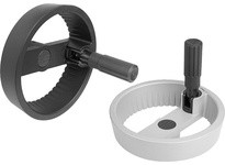 KIPP K1525.160141 2-SPOKE HANDWHEEL REAMED HOLE D1=160 D2=14 ALUMINUM BLACK POWDER-COATED FOLD-AWAY CYLINDER GRIP