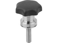 KIPP K1596.512X30 STAR GRIP WITH CLAMP FORCE INTENSIF M12X30 D1=63 H=47 FORM:L THERMOPLASTIC BLACK COMP:STAINLESS