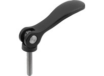 KIPP K2125.05111AEX30 Cam Lever Adjustable Size 0 8-32X30 A=52.3 B=18 Aluminum Black RAL9005 Powder-Coated Comp: Stainless Steel